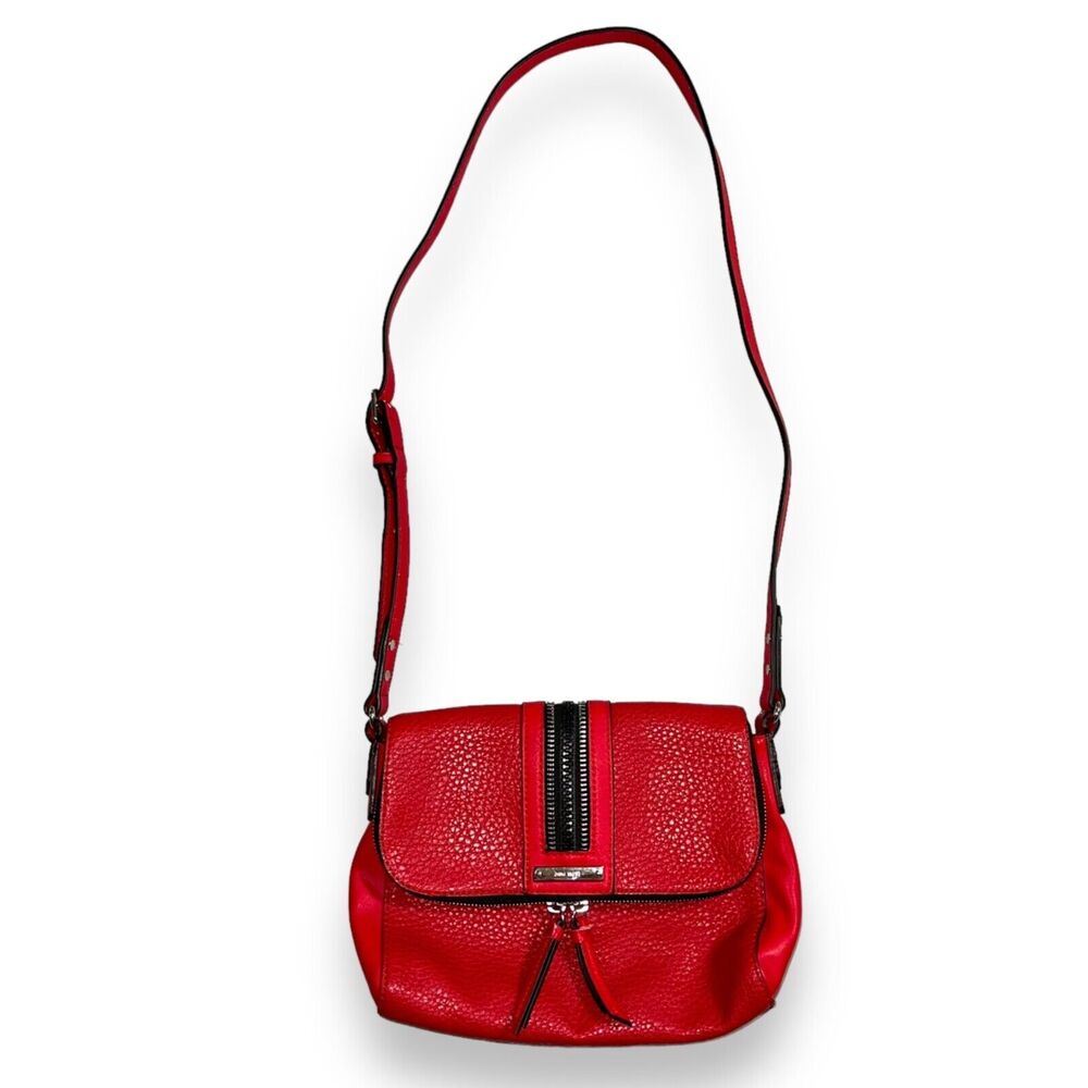Nine West Womens Purse Handbag Shoulder Bag Crossbody Red Black Zipper Accent